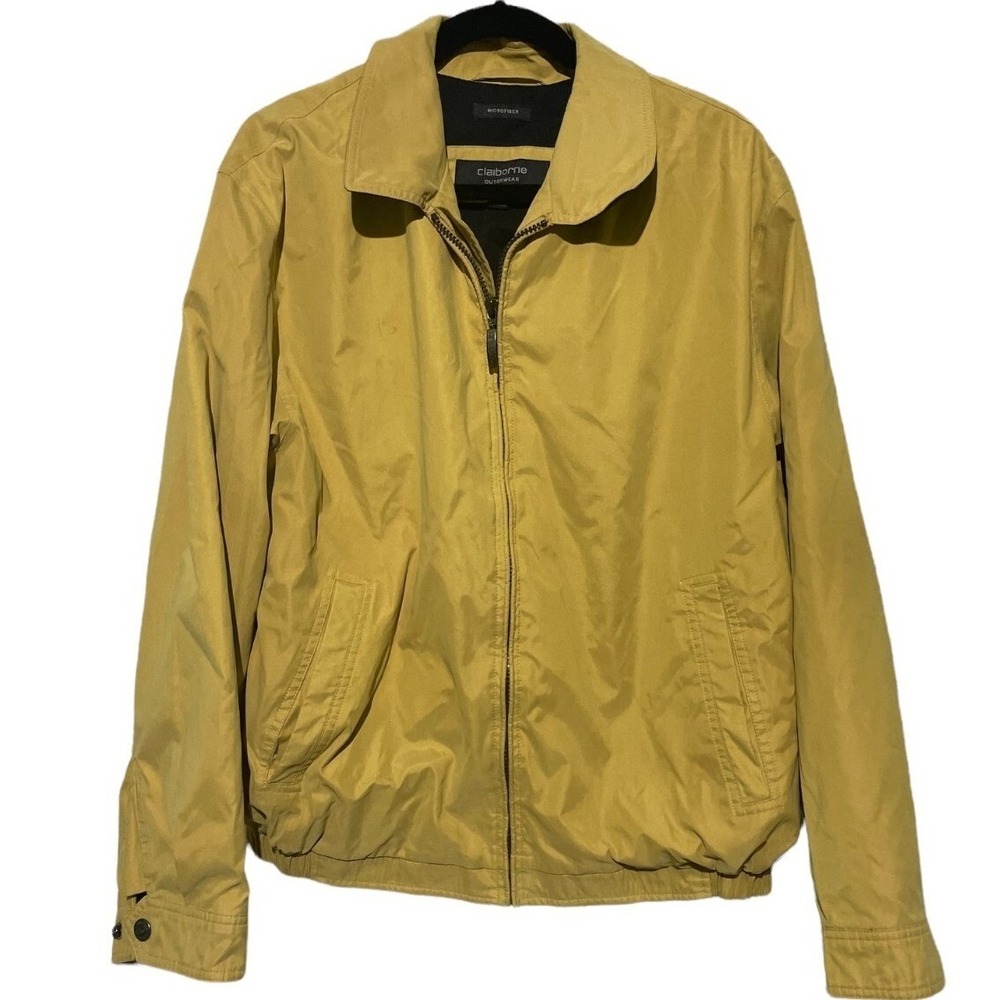 Claiborne Microfiber Harrington Jacket Mustard Yellow Zip Up Womens Large L‎